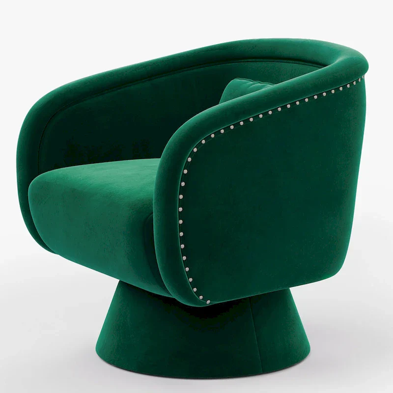 Nailhead Swivel Barrel Chair