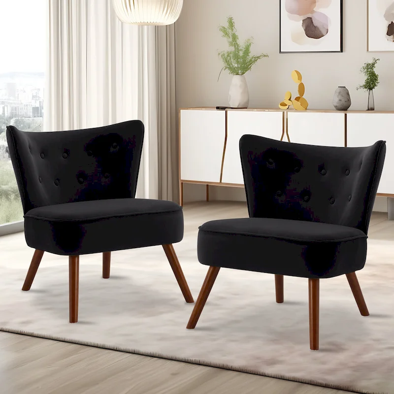 Tufted Velvet Accent Chair Upholstered Living Room Side Chair - 27.6 W x 28 D x 31.3 H