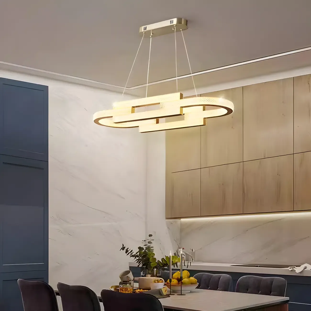 Artistic Modern Gold Oval Pendant Light for Kitchen