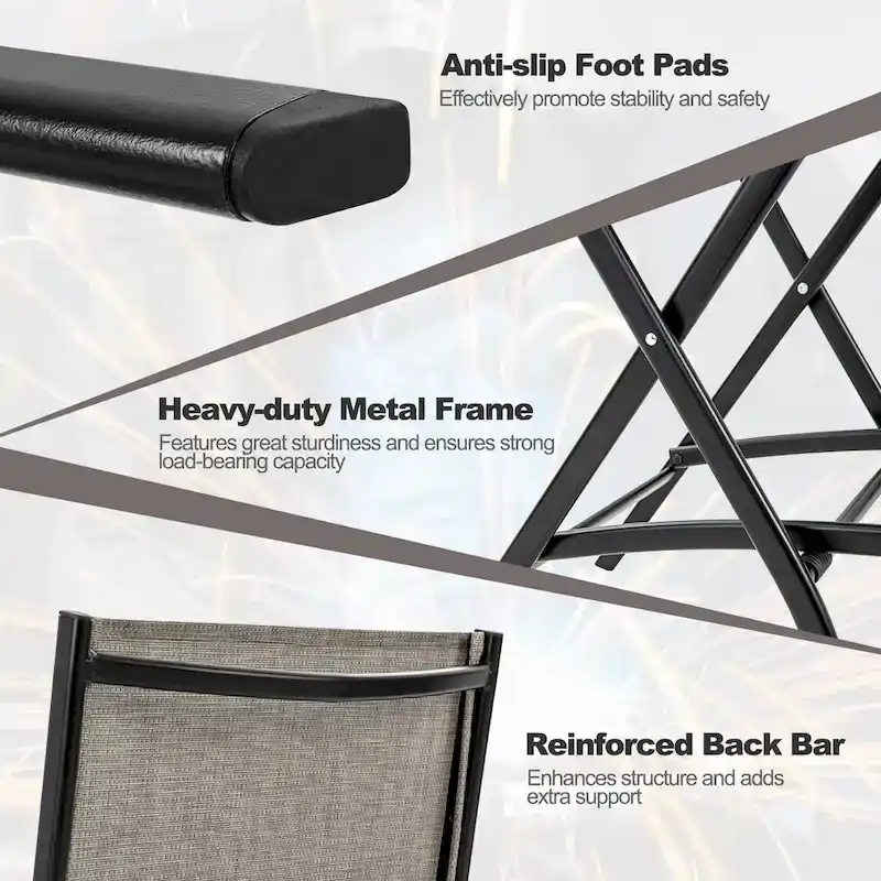 Folding Bar Stools Set of 2 Patio Sling Chairs w/ Backrest