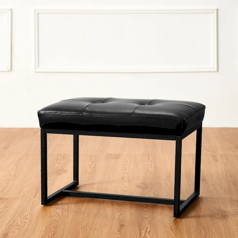 Glitzhome 24W Modern PU Leather Button-tufted Ottoman Foot Stool