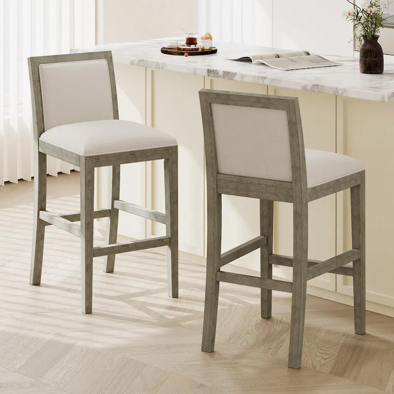 Roomfitters Retro Bar Stools, Set of 2 Upholstered 30.5 Bar Height Chairs with Fabric Cushion and Wood Frame