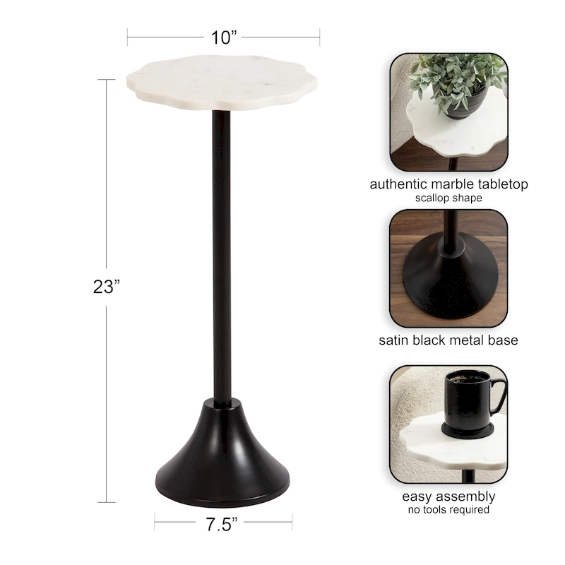 Kate and Laurel Sanzo Scalloped Marble and Metal Drink Table