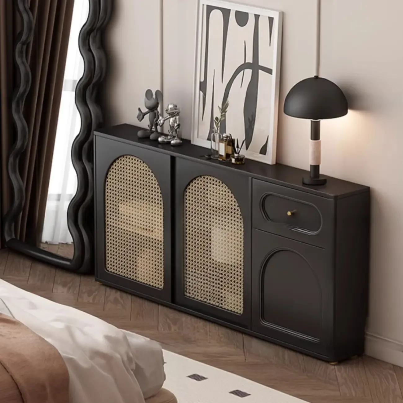 Modern Black Slab Cabinet Sideboard with Storage