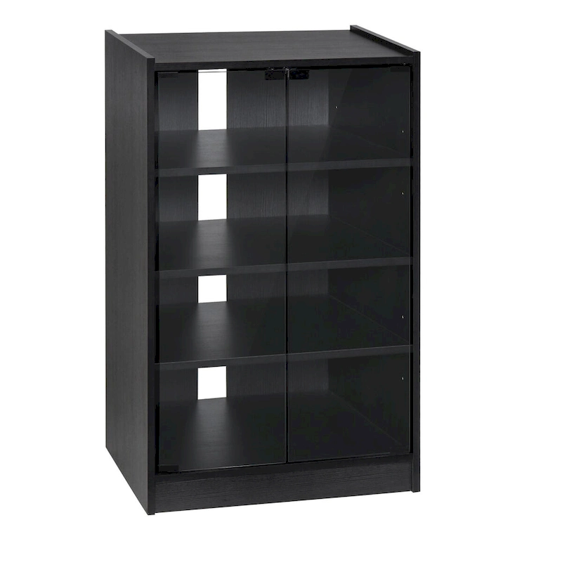 5-Tier Media Stand Cabinet with 3-Level Adjustable Shelves, Tempered Glass Doors, and Cable Management, Distressed Black