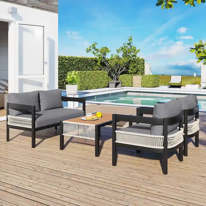 Multi-person Outdoor Iron Sofa Set with A table