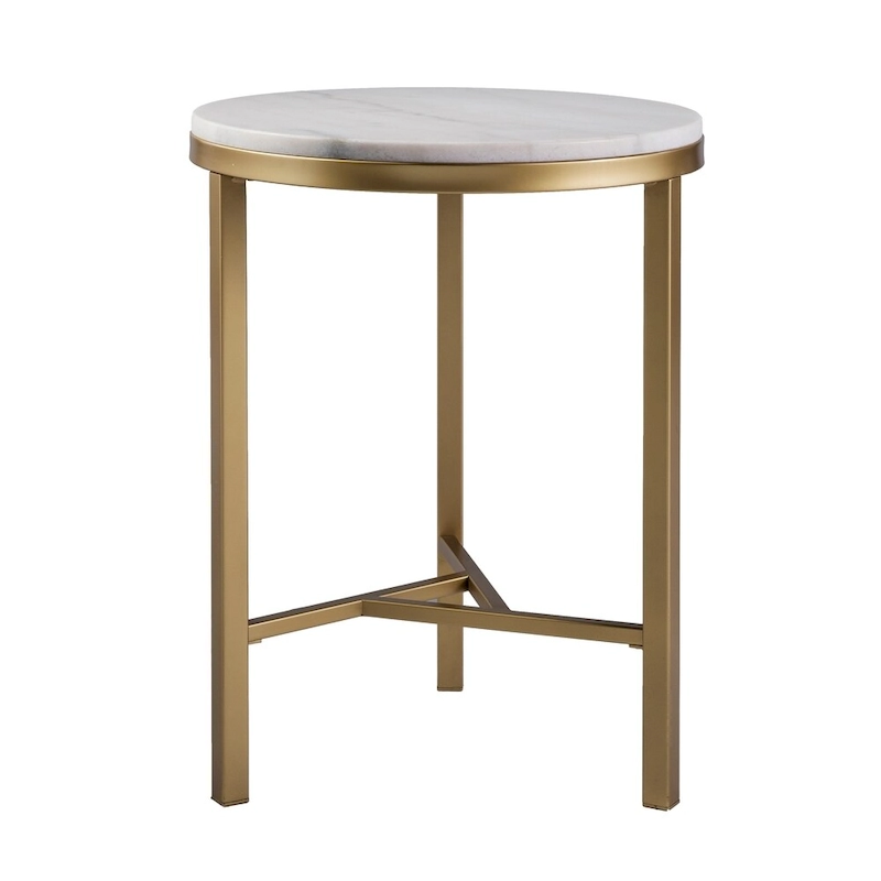 SEI Furniture Garzeaux Mid Century Modern Ivory Marble Gold Side Table