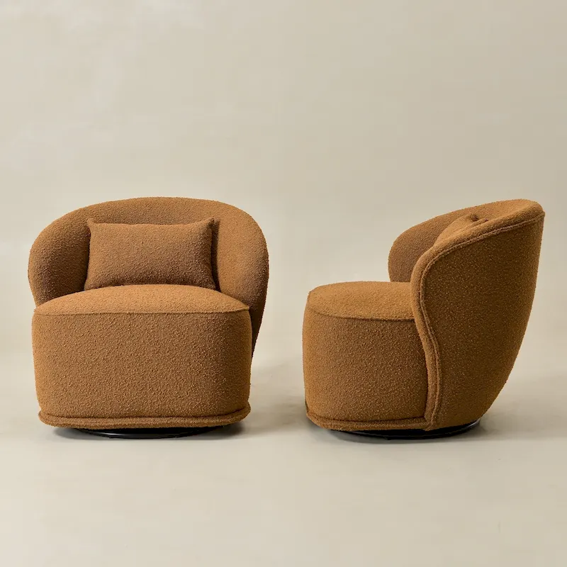 KINWELL 33 W Sherpa Boucle Upholstered Accent Swivel Chair (Set of 2)