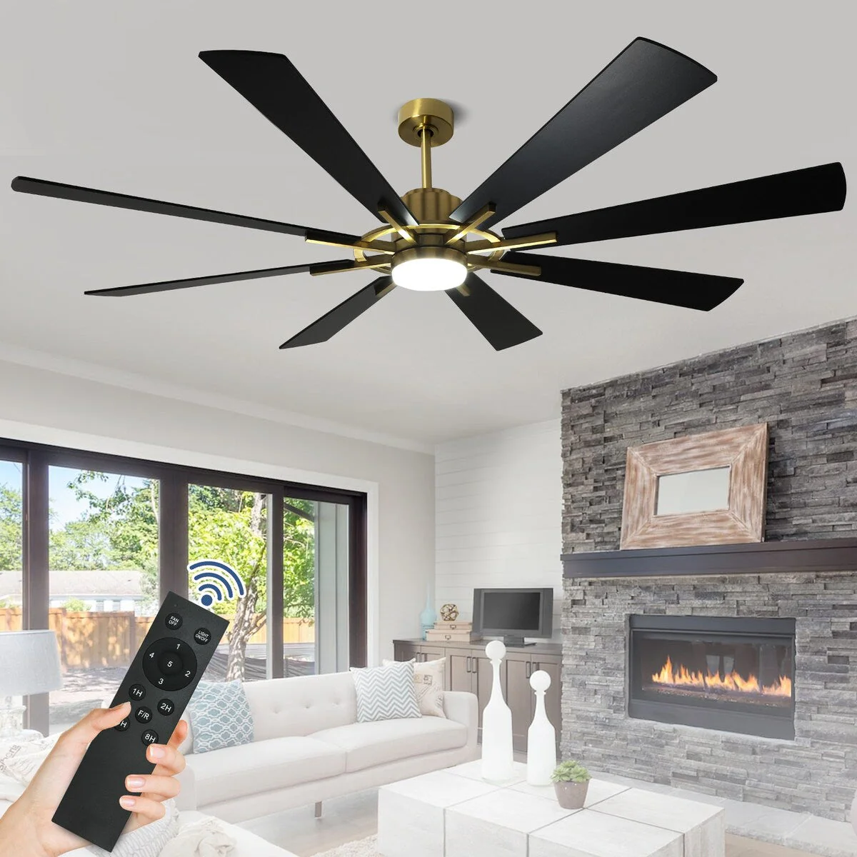 Remote Ceiling fan with Lights Large 8 Wooden Blades