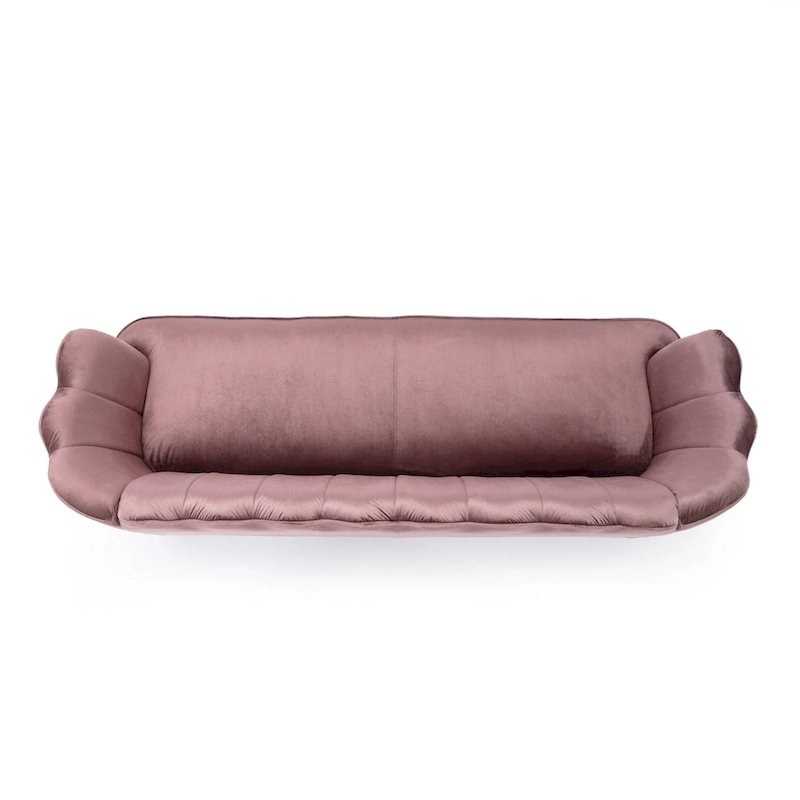 Velvet Channel Stitched 3-seater Sofa with Metal Legs