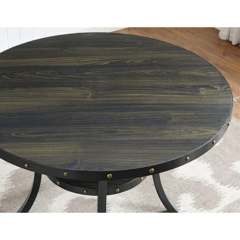 Mid-Century Modern Dining Table and Chair Sets Farmhouse Kitchen Dining Table Sets with Brass Nailheads and Metal Legs
