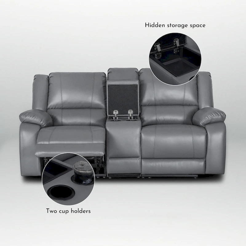 2-Piece Classic Faux Leather Manual Reclining Living Room Sofa Set with Console and Cup Holders