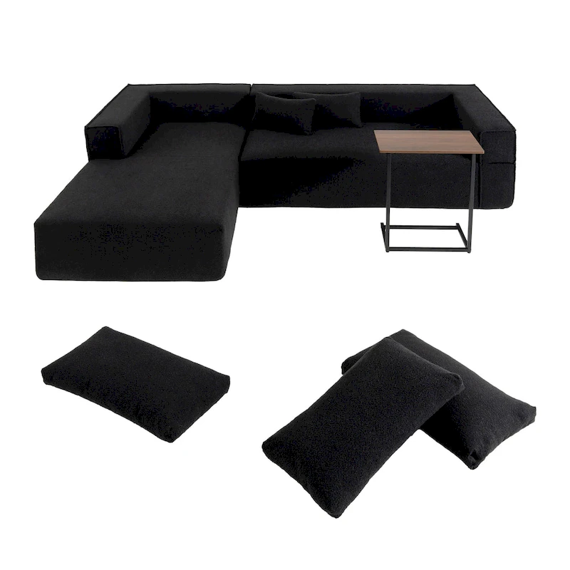 L-Shaped Modular Sectional Sofa with Side Table, Chaise, Wide Seat