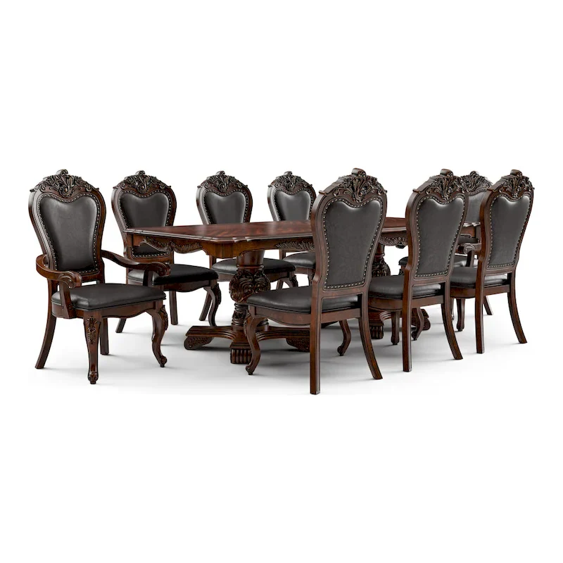 Furniture of America Eugene Traditional Solid Wood 9-Piece Expandable Dining Table Set