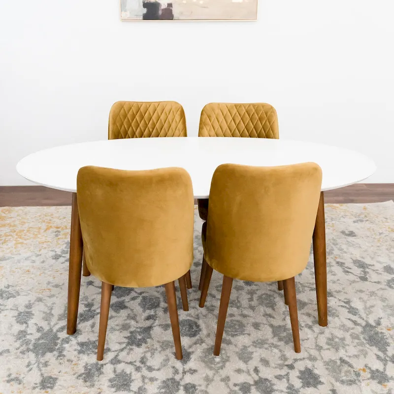 Kadenza 5-Piece Oval Dining Set w/ 4 Fabric Dining Chairs in Yellow