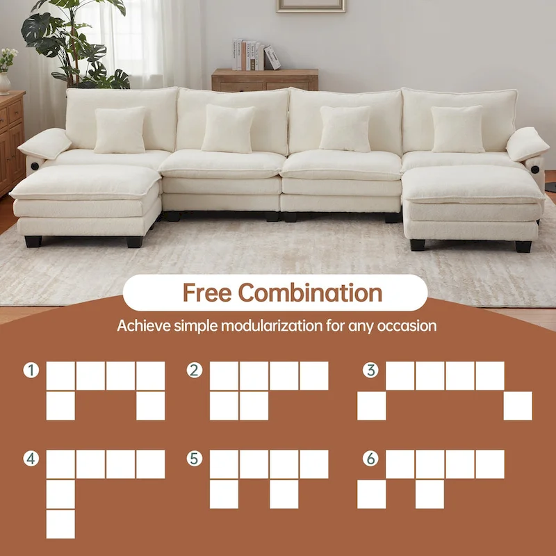 144 Modular Compression Sofa Set Convertible Sectional Sleeper Couch with 2 Ottomans