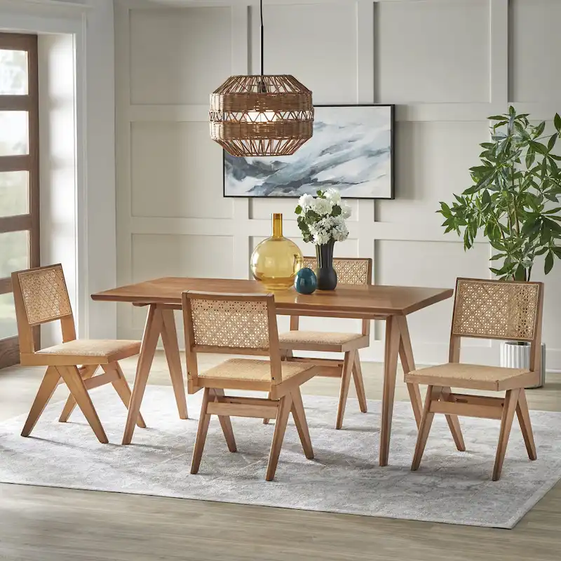 Lifestorey Velentina Solid Wood and Rattan Dining Sets