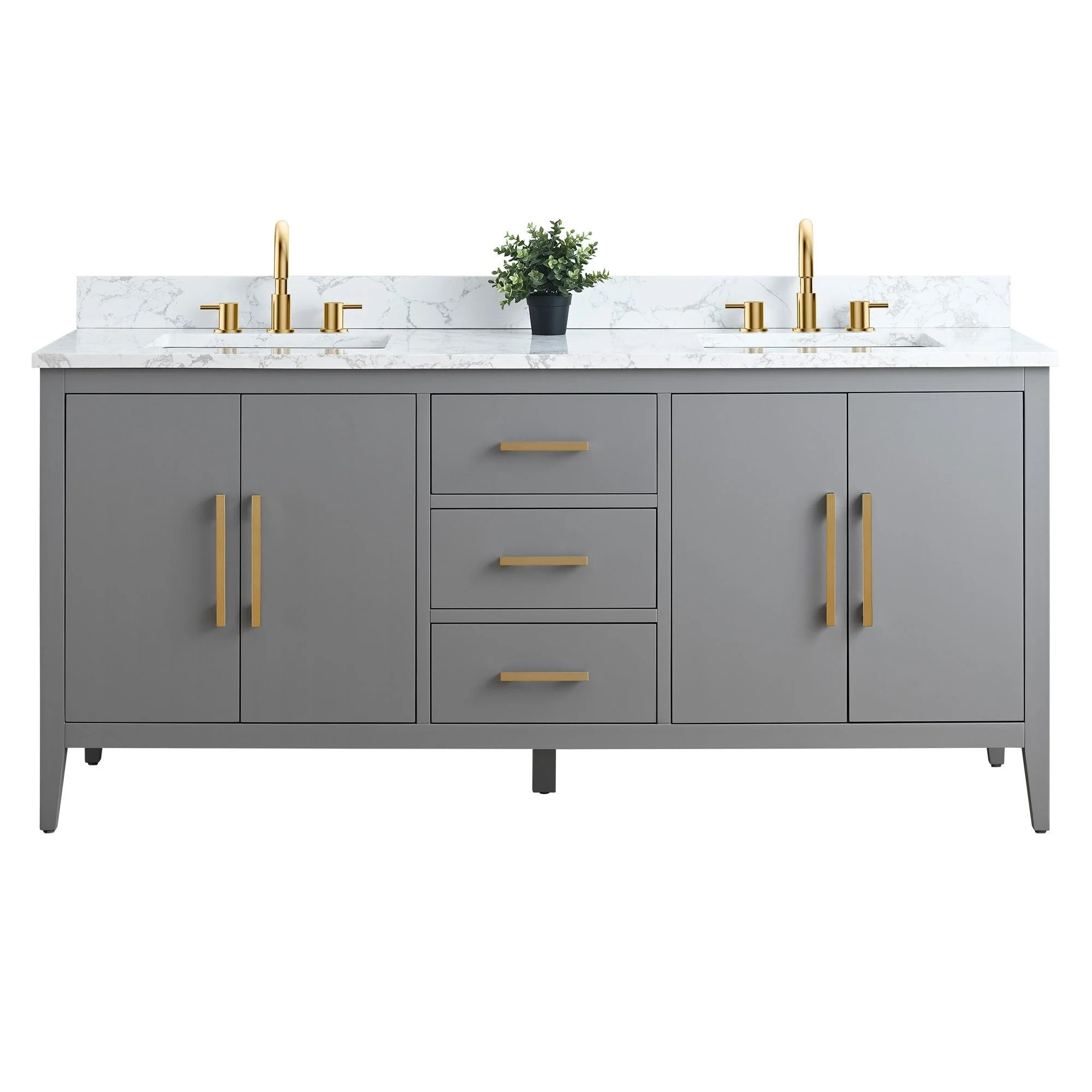 Vanity Art 72 Double Sink Bathroom Vanity Cabinet with Engineered Marble Top