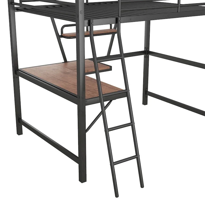 Merax Metal Loft Bed with L-shaped Desk and Shelf