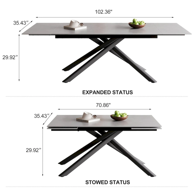9 - Piece Extendable Rectangular Sintered Stone Cross Legs Dining Set With 8 Chairs