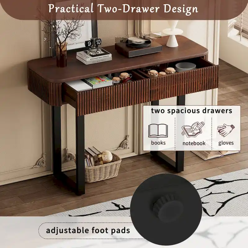 Solid Wood Entryway Table with Fluted Design,Honey and Black