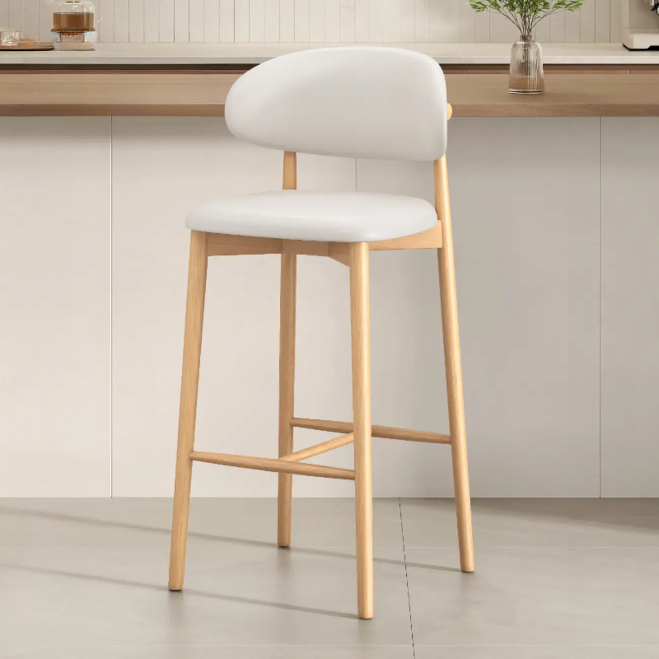 Mid Century Modern Upholstered Bar Stool with Back