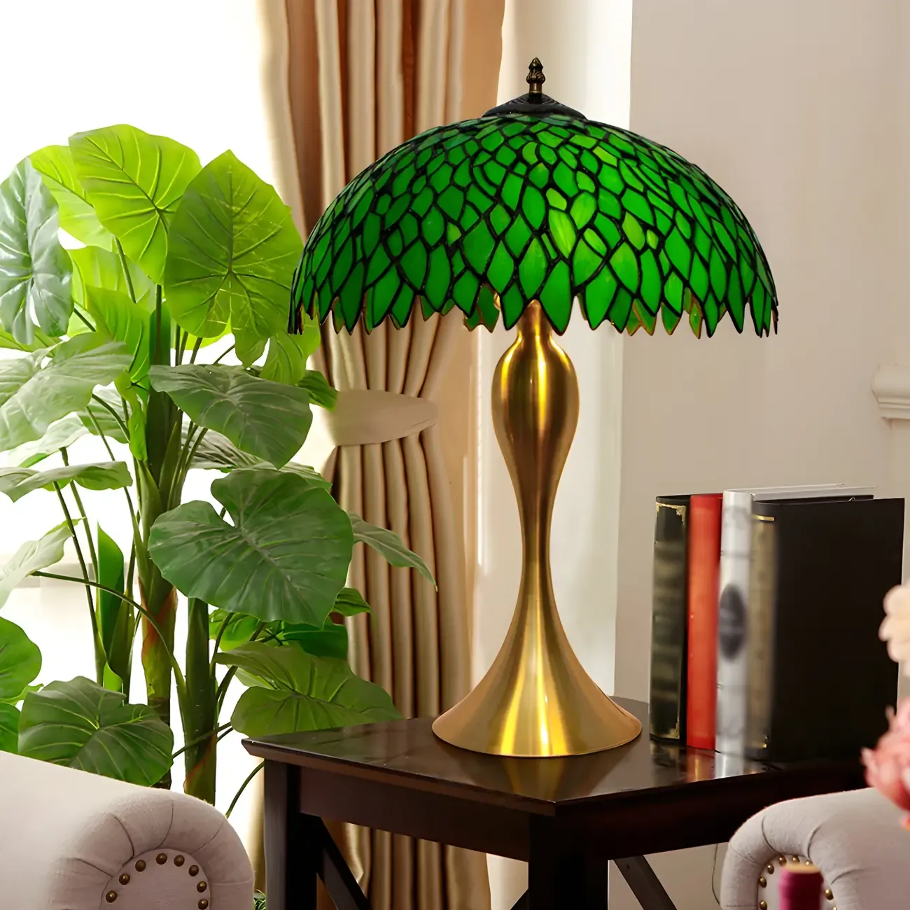 Leaf Design Green Glass Kids Lamp LED for Bedroom