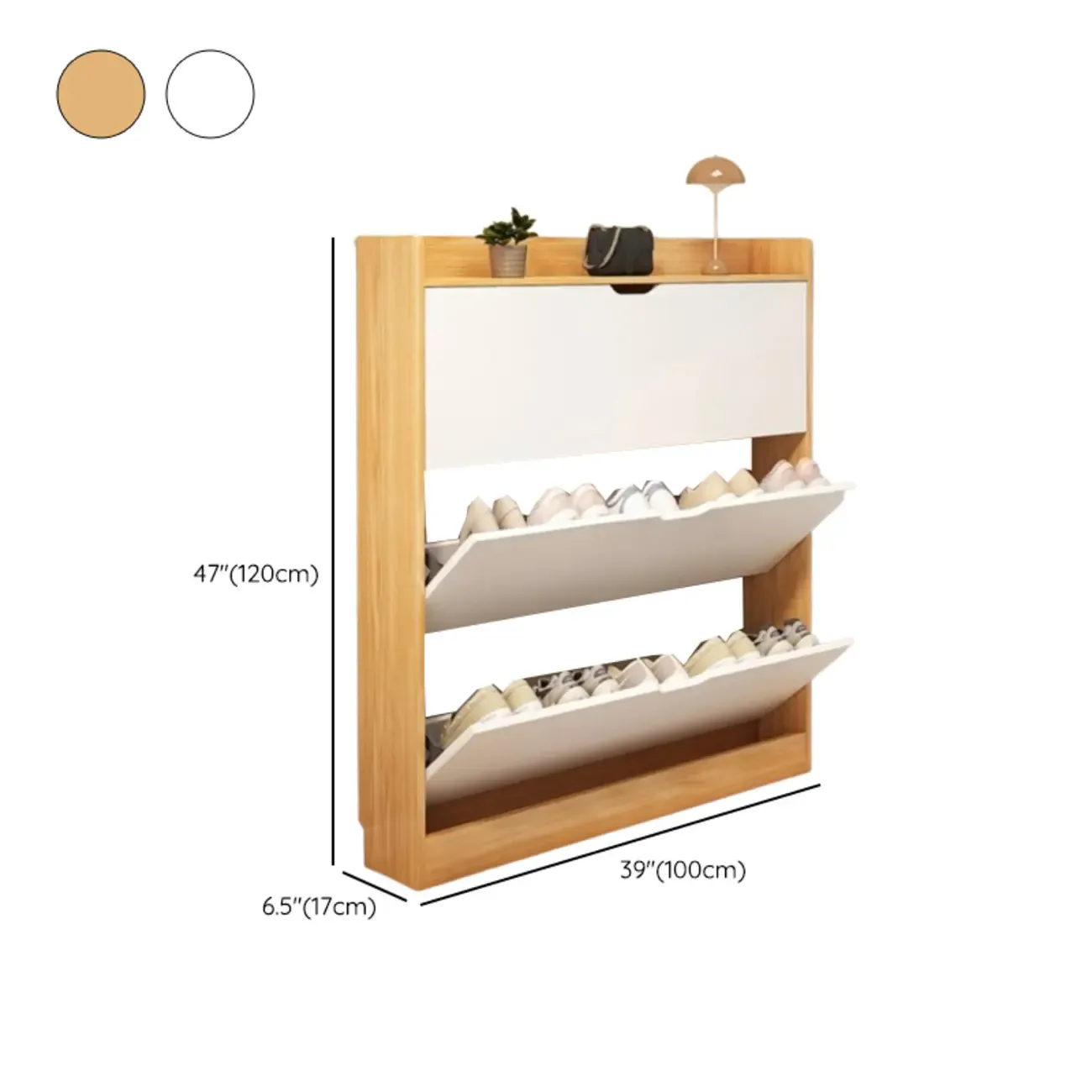 Entryway Modern Wood Shoe Cabinet with Flip-Out Drawer