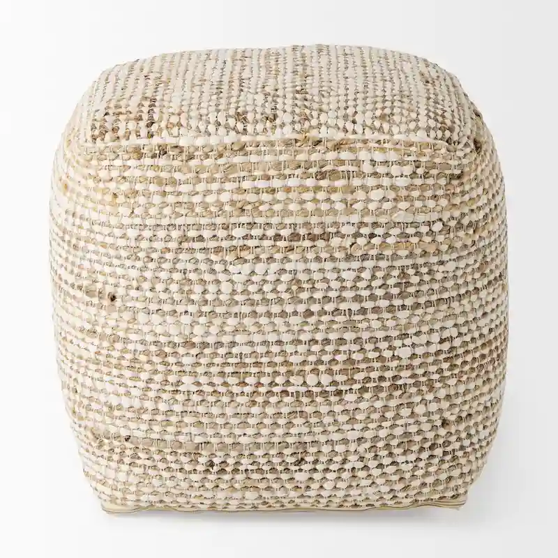 Mercana Ekani Cream & Beige Cotton Square Pouf