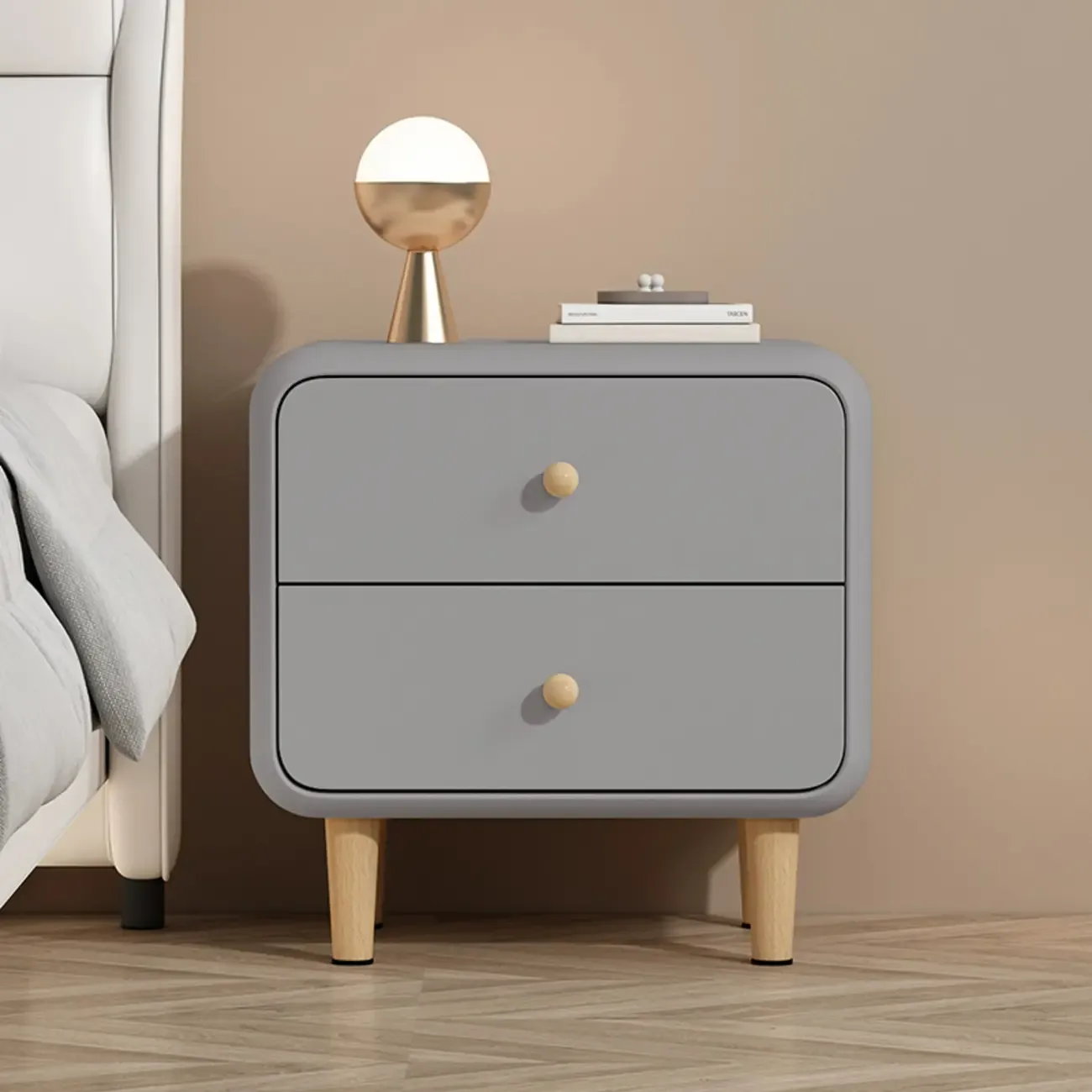 Modern Small Wood 2 Drawer Nightstand with Legs