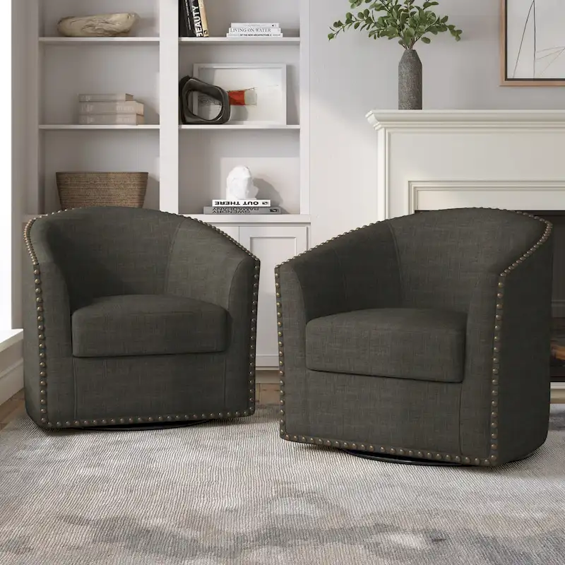 Nailhead Trim Upholstered Swivel Accent Chairs Set of 2