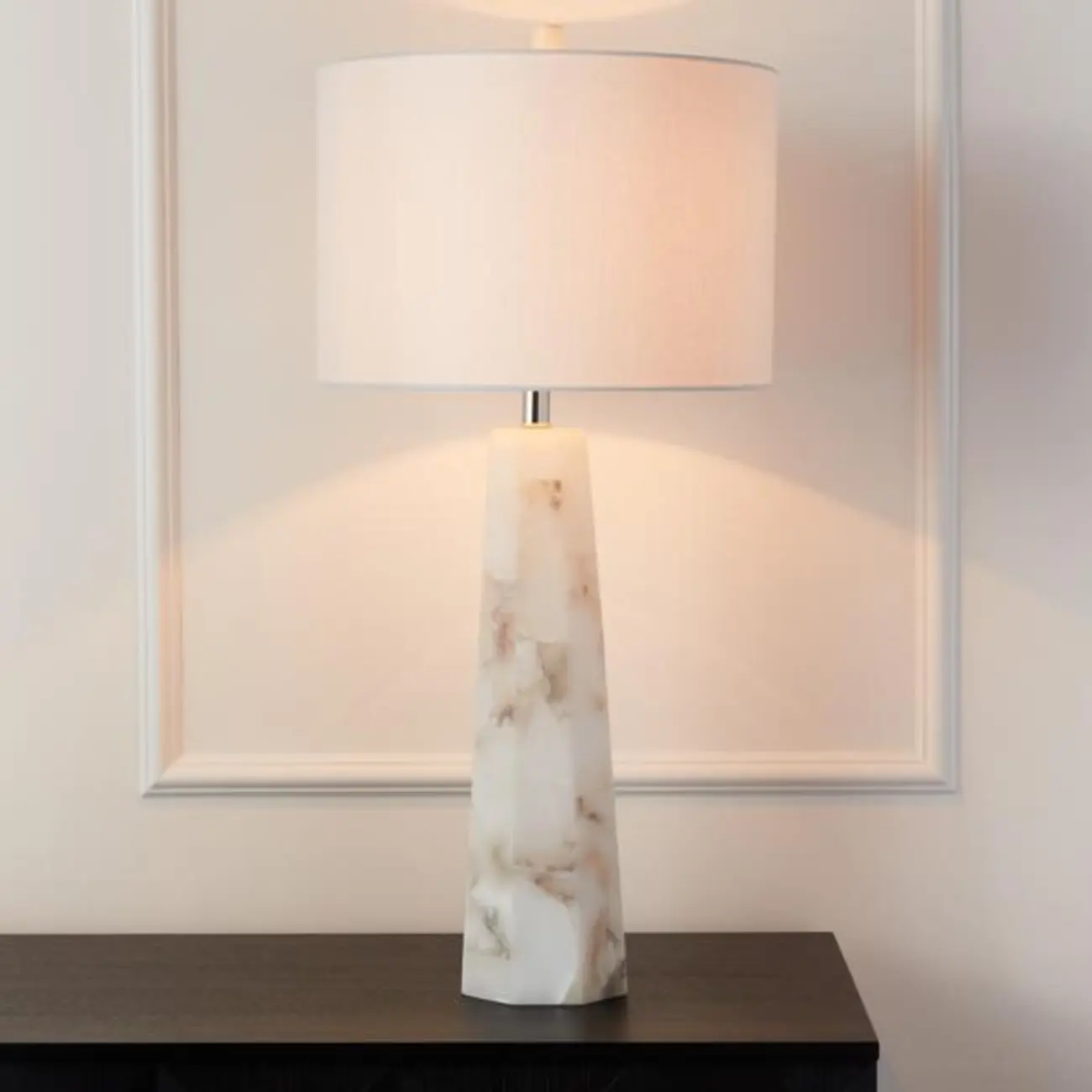 Modern Marble Alabaster Table Lamp with Linen Shade