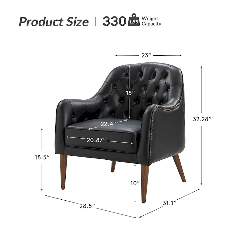 Melisa Classic Genuine Leather Wood Legs Barrel Chair With Tufted Back Set Of 2 By HULALA HOME