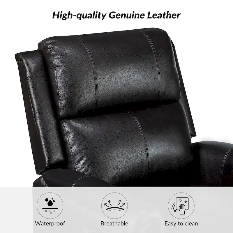 Renato Traditional Genuine Leather Nailhead Power Swivel Recliner Chair with Metal Base Set of 2 by HULALA HOME