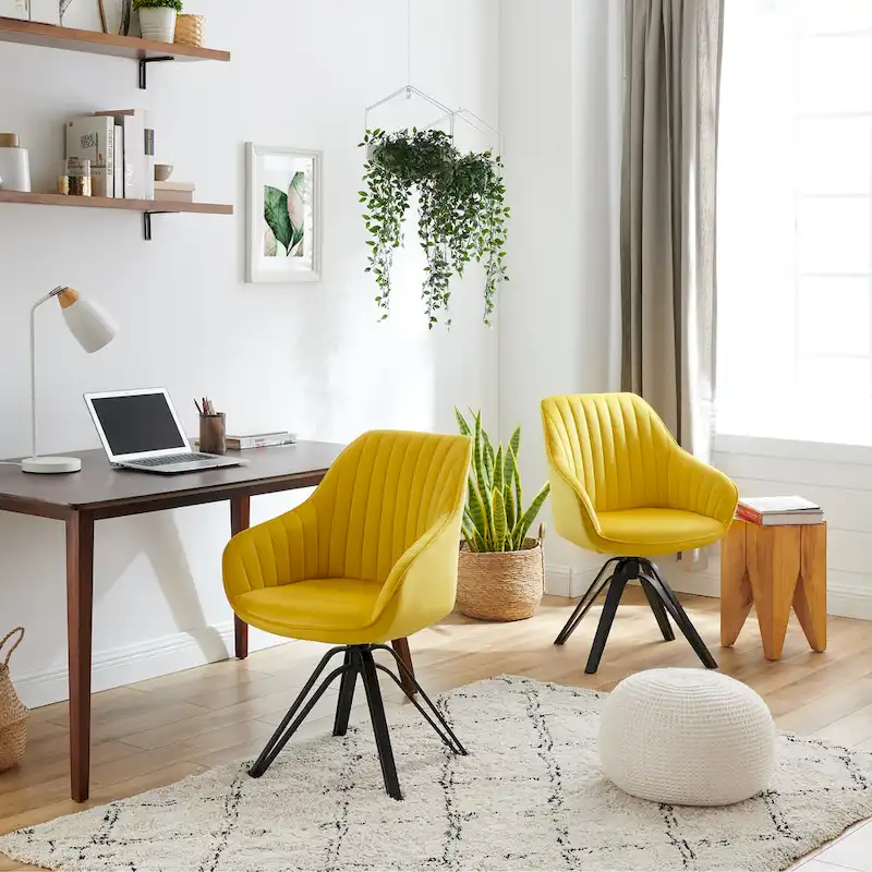 Art Leon Classical Velvet Swivel Office Accent Chair with Golden Legs