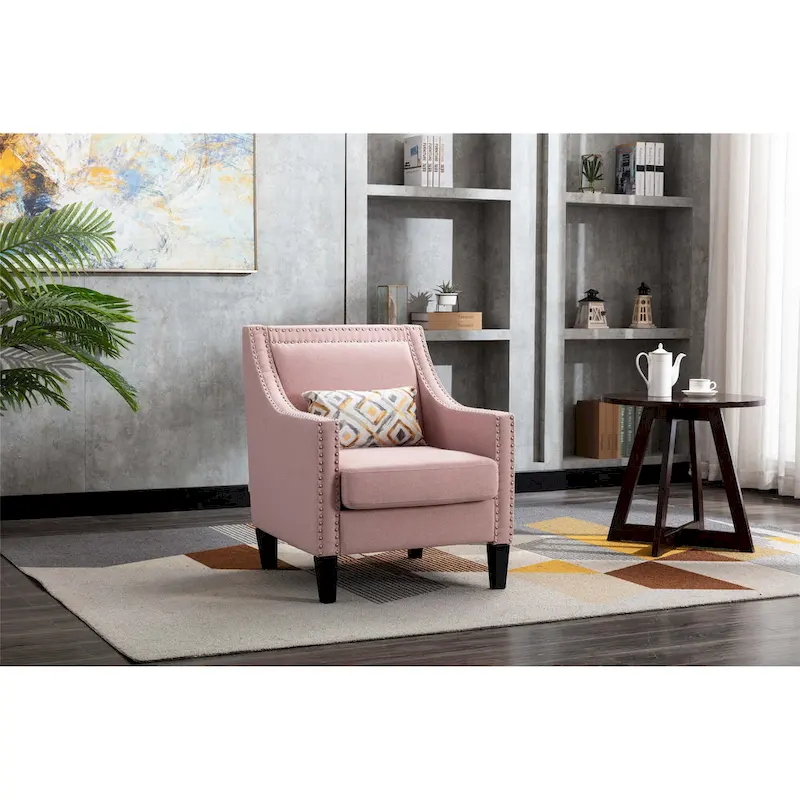 Linen Nailhead Accent Solid Wood Leg Living Room Armchair