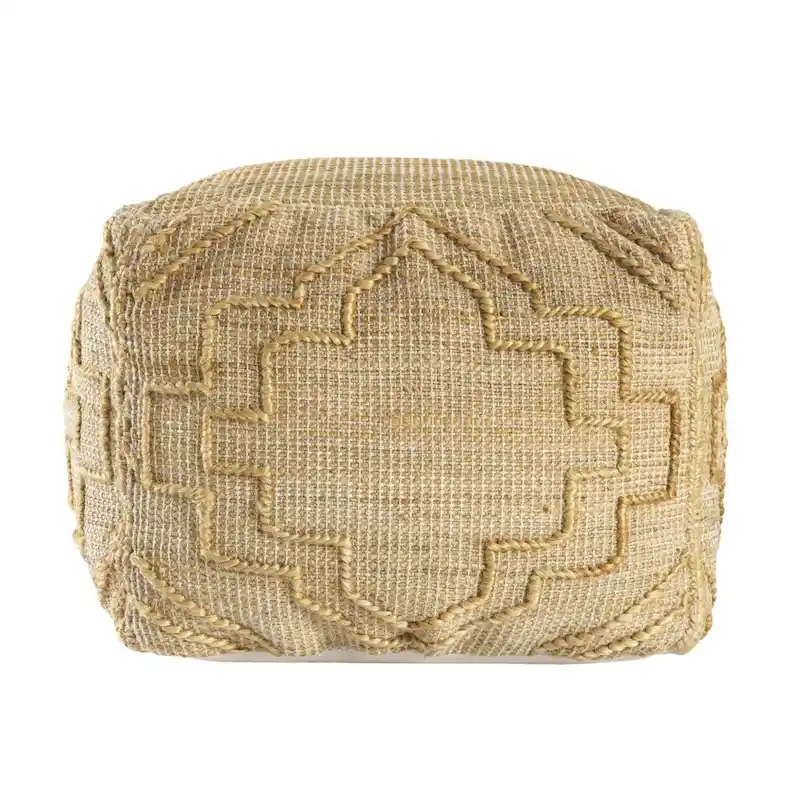 HomeRoots 18 Natural Jute Blend Cube Quatrefoil Pouf Ottoman