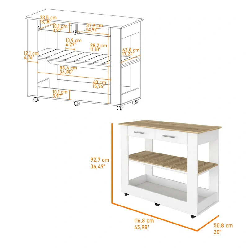 Rockaway 2-Drawer 2-Shelf Kitchen Island White and Light Oak