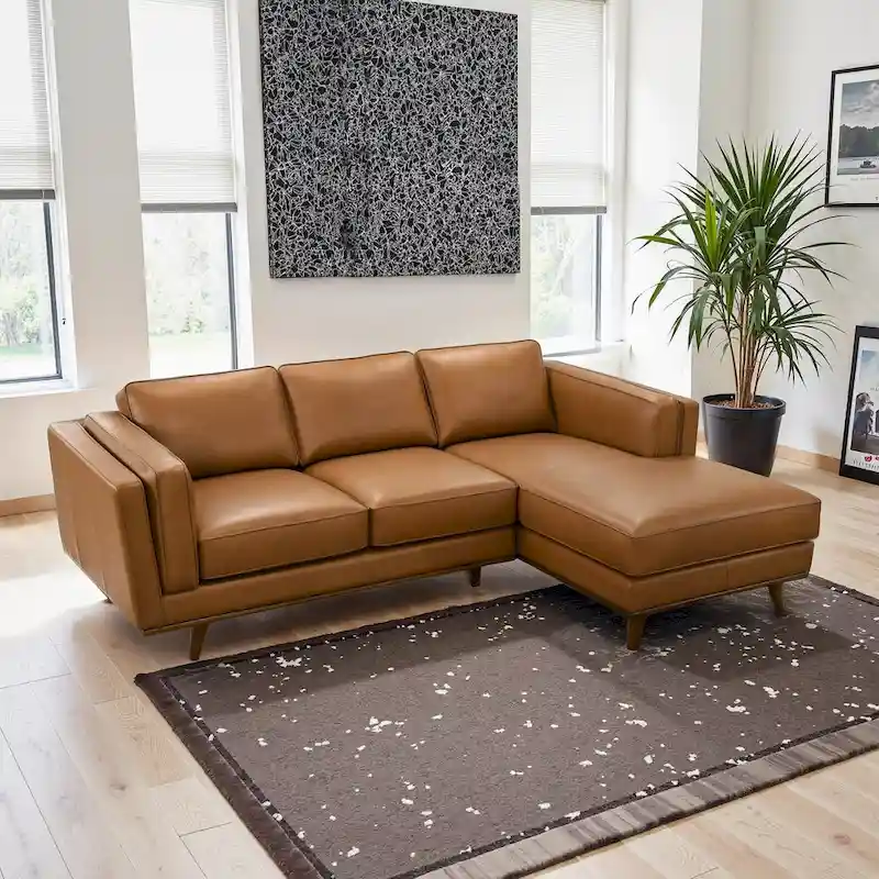 Ferris Living Room Top Leather Corner Sectional Couch in Cognac Tan