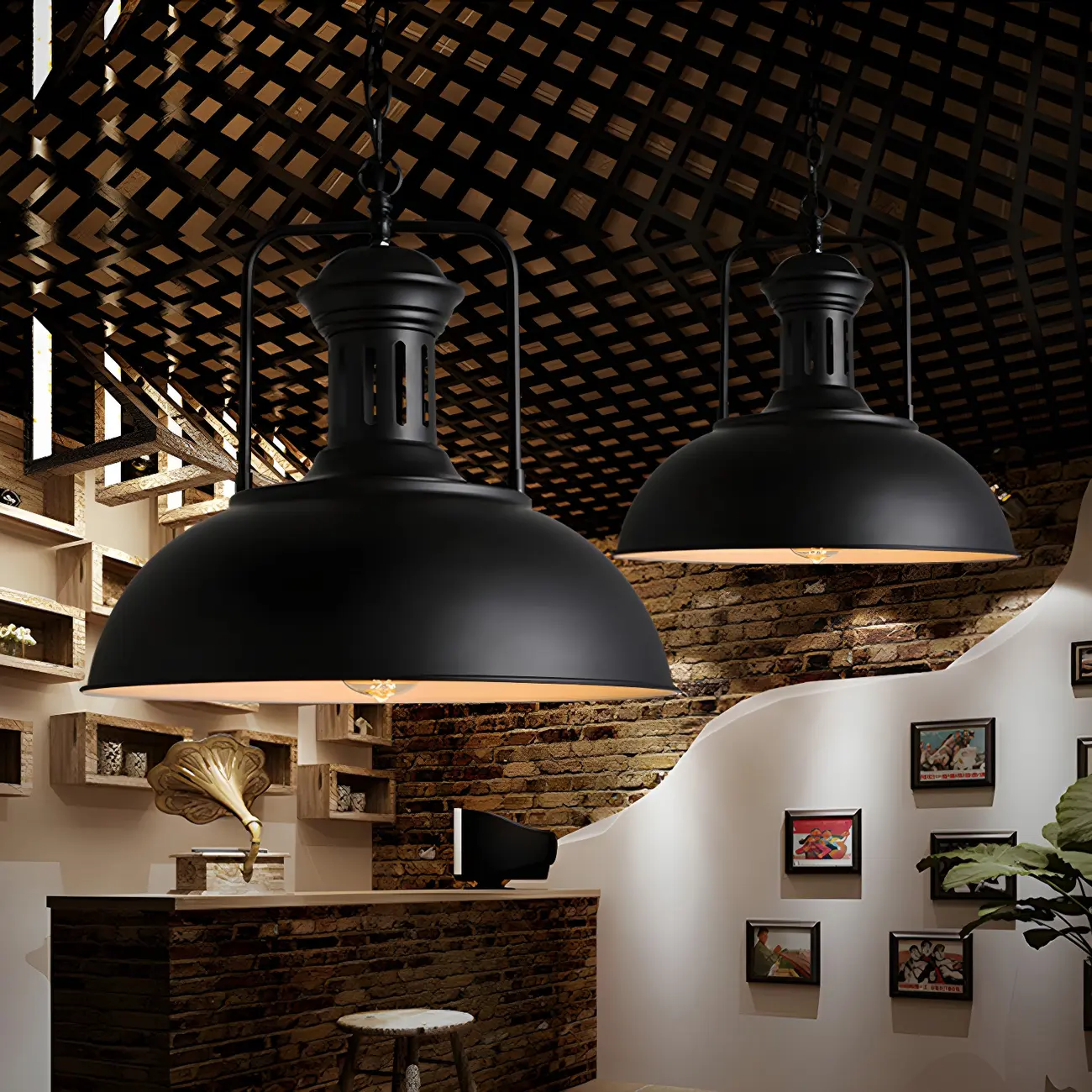 Industrial Black Dome Pendant Light for Kitchen Island