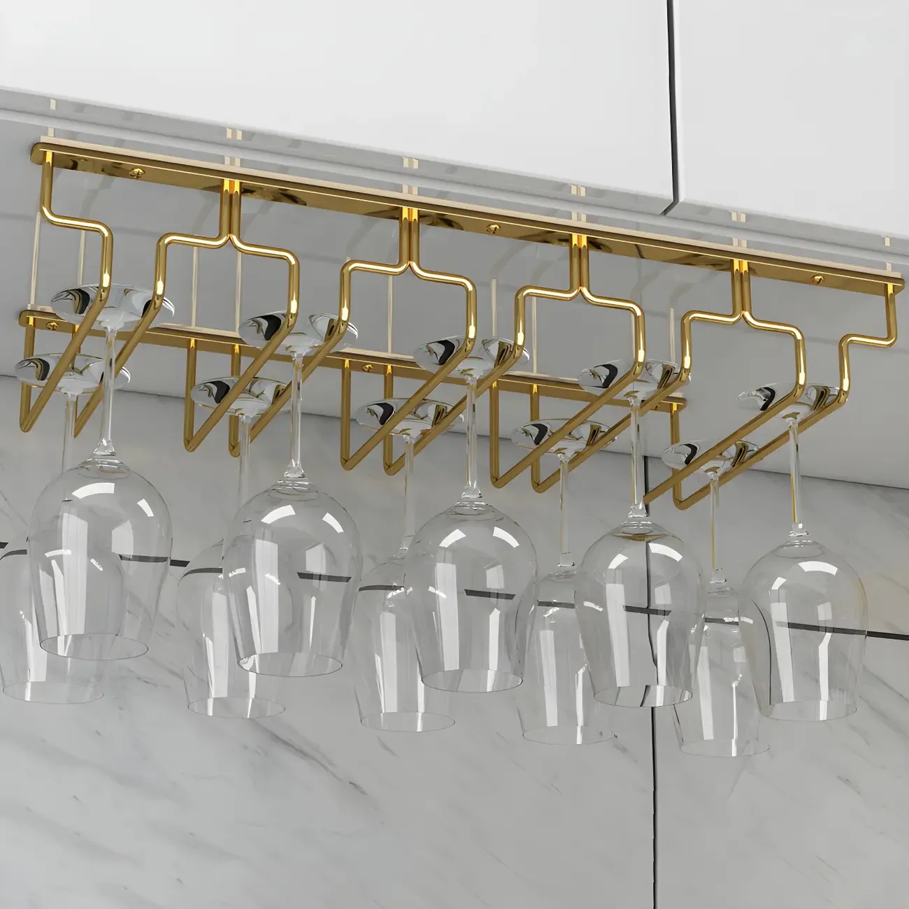 Gold Rectangular Hanging Metal Wine Glass Rack
