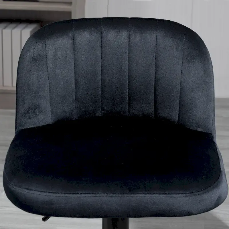 HOMCOM Adjustable Bar Stools Set of 2, Velvet Counter Height Barstool, Upholstered Kitchen Stool with Swivel Seat, Steel Frame