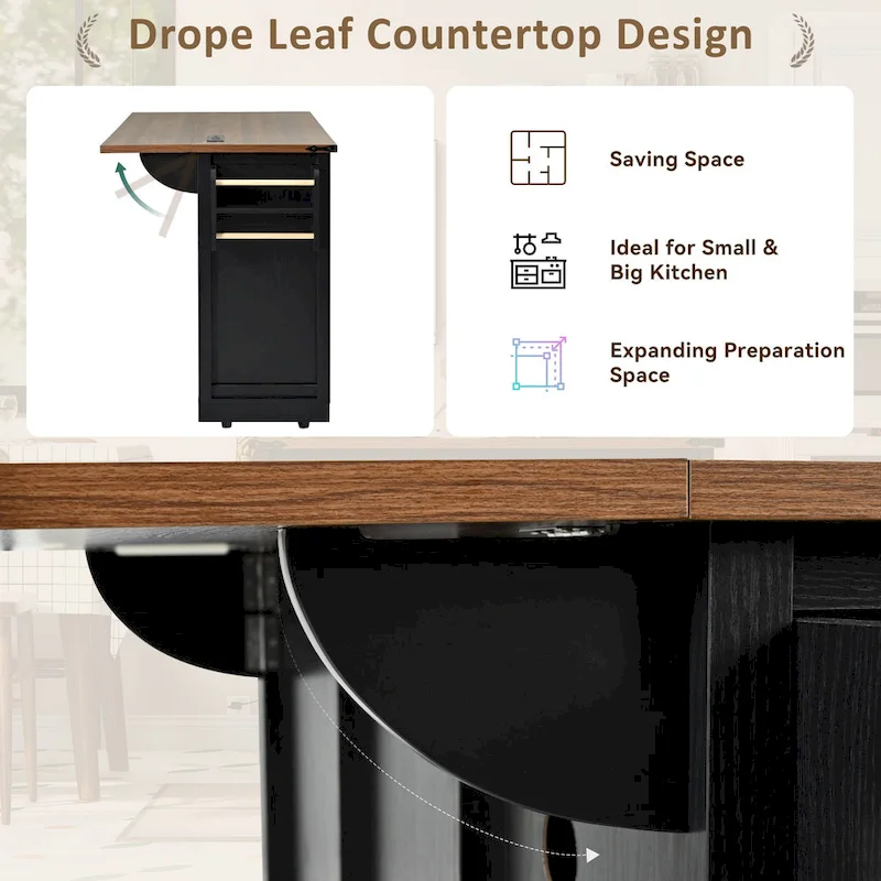 53.7 Farmhouse Kitchen Island With Power Outlet(no include stool)