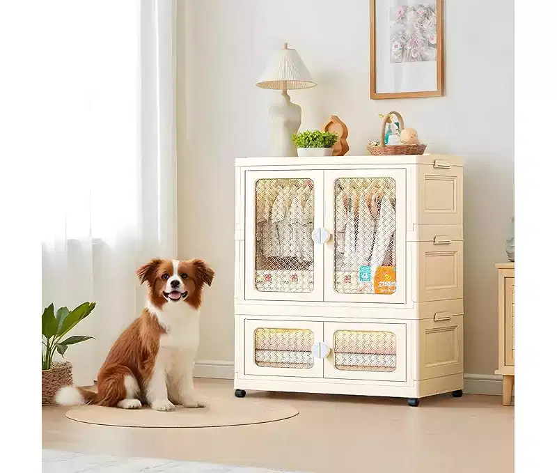 2-Tier Stackable Wood Storage Closet with Transparent Doors and Wheels