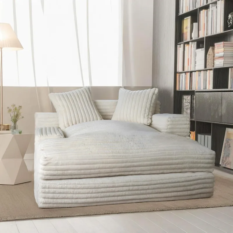 WOWMAX 60  Chaise Lounge Chair, Oversized Chaise Lounge Sofa Soft Short Plush Couch Sofa Bed Sleeper Chair with 2 Throw Pillows