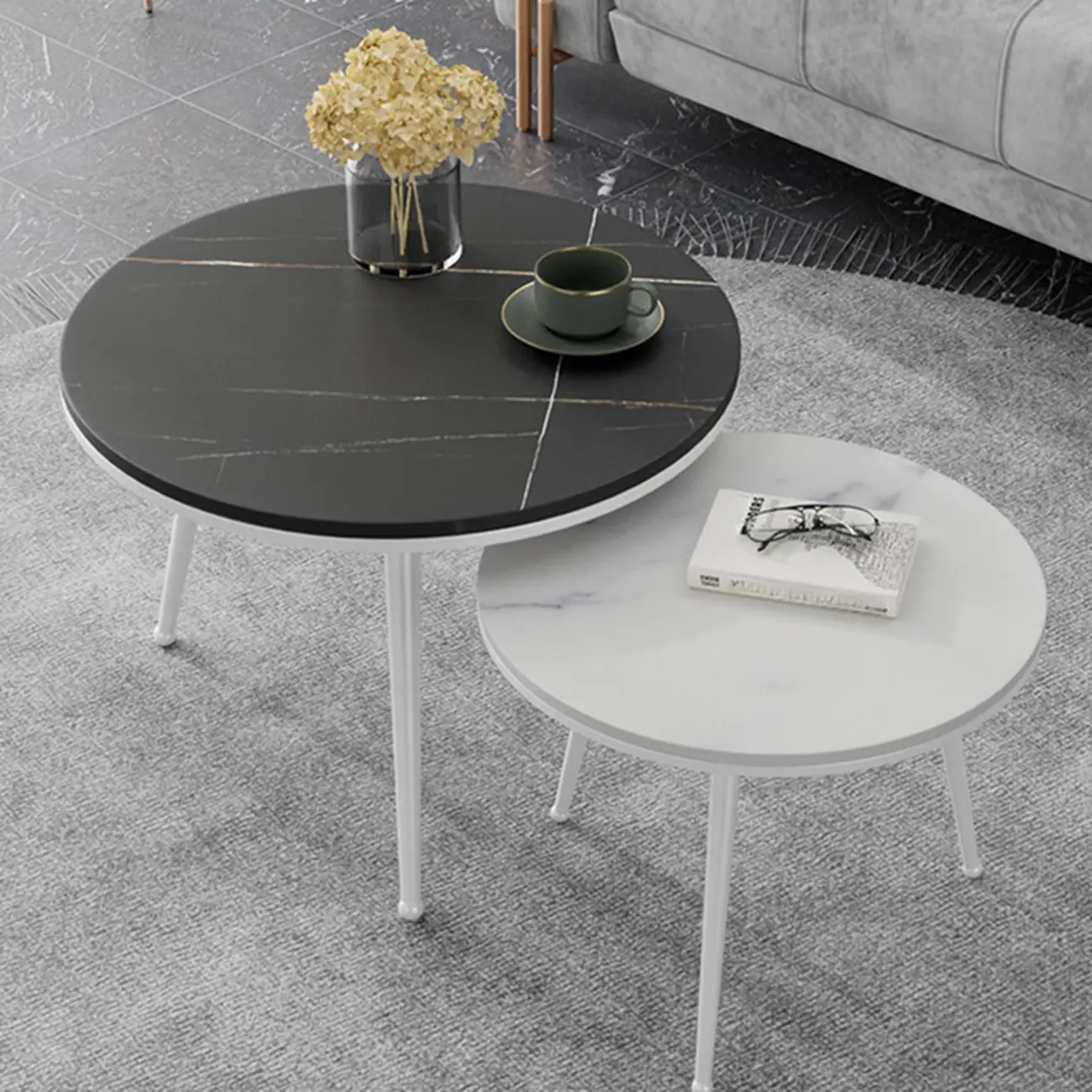 Modern Marble-Top 3 Legs Round Nesting Tables
