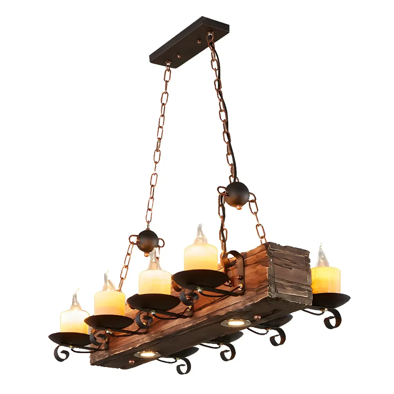 Industrial Brown Wood 8-Light Kitchen Pendant Light