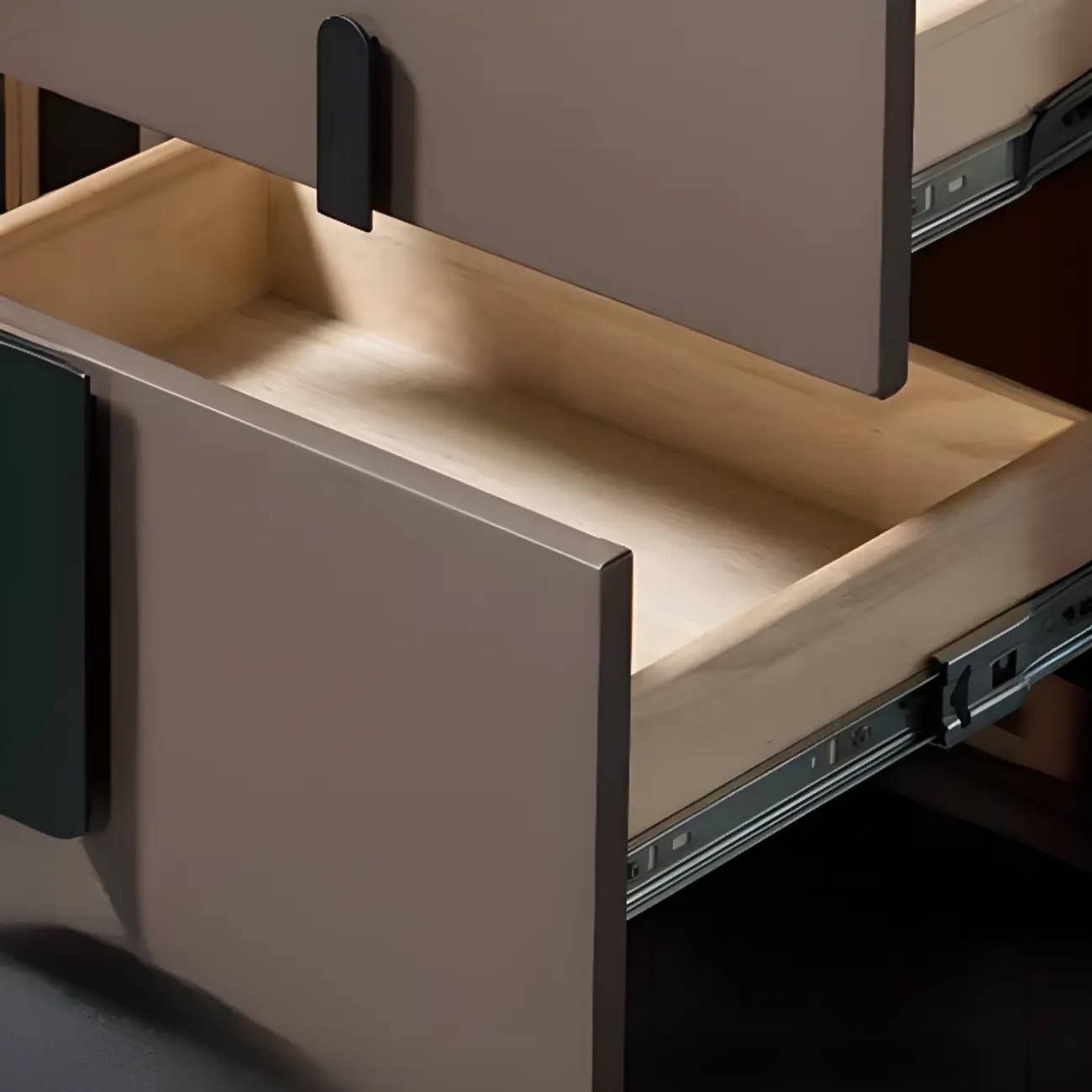 Modern Leather Top Wood 2-Drawer Nightstand