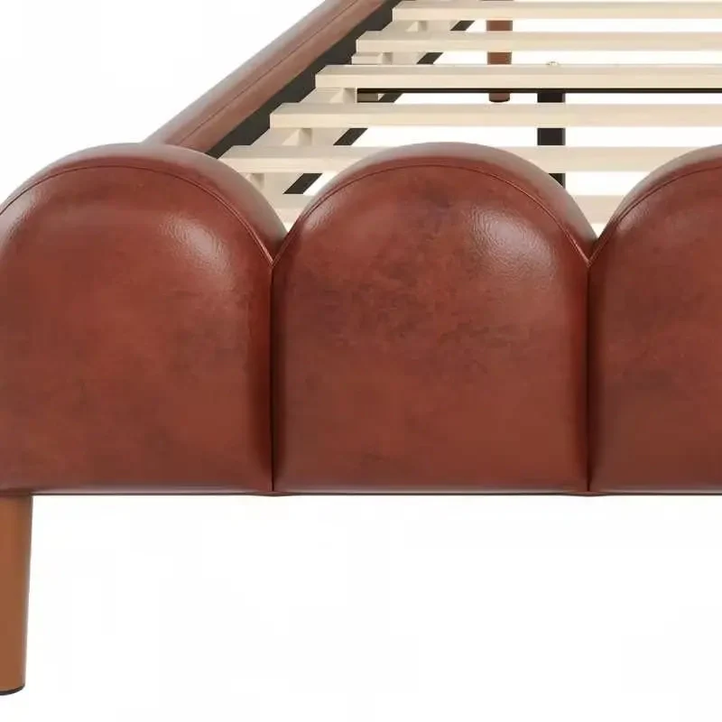 Christopher Knight Home - Leather Upholstered Bed with Headboard & Footboard, Solid Wood Slats & Legs, No Box Spring Needed