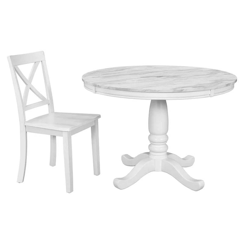 Modern Style Wooden 5-Piece Dining Set with Round Table amd 4 Upholstered Chairs